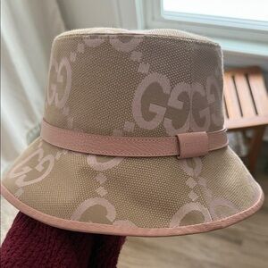 Gucci Tan and Pink GG Patterned Hat